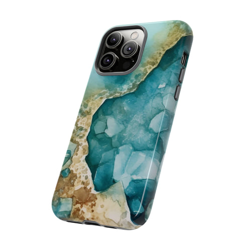 Aquamarine inspired Geode in Watercolor - Impact Resistant Phone Case